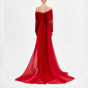 ZYHT 73467 <span class=keywords><strong>Robe</strong></span> maxi <span class=keywords><strong>rouge</strong></span> personnalisée pour femmes, épaules dénudées, dentelle, manches longues, fente, <span class=keywords><strong>robe</strong></span> <span class=keywords><strong>de</strong></span> soirée sirène formelle pour femmes - Product Image 2