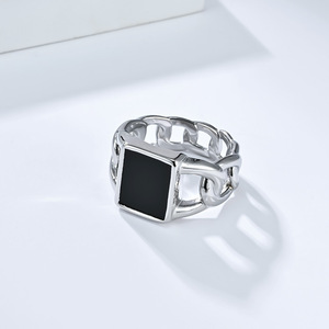 แหวนโซ่คิวบาแบบเรขาคณิตฉลุลายฝังไทเกอร์อายสำหรับผู้ชาย ของขวัญเครื่องประดับไทเทเนียมสตีล - Product Image 3