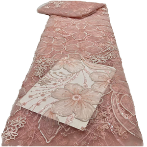 Tissu en maille extensible 4 directions avec sequins brodés et dentelle en tulle pour robes de soirée et vêtements, vendu au mètre - Product Image 3
