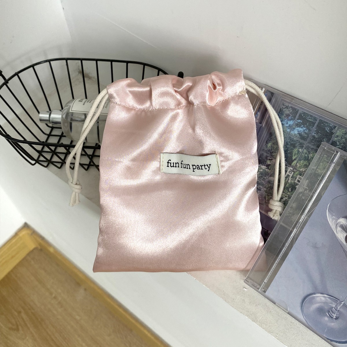 Sac à cordon-rose satiné