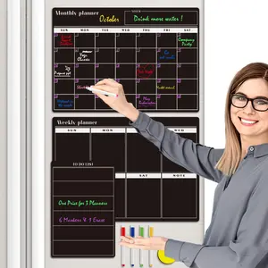 Calendário magnético personalizado para geladeira com todos os acessórios, caneta apagável, calendário acrílico DIY, ímã de geladeira