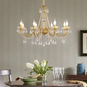 Lustre de cristal luxuoso para sala de estar, projetos de hotel, estilo europeu, luz pendente de ferro e latão