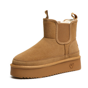 Bottes de neige personnalisées en laine pour femme, semelles épaisses, <span class=keywords><strong>isolation</strong></span> hivernale, cuir givré, antidérapantes, légères, doublure en peluche, montantes à la <span class=keywords><strong>cheville</strong></span> - Product Image 5
