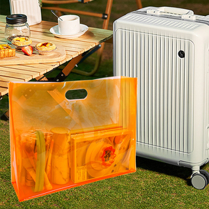 Sac de shopping tendance en PVC transparent orange découpé à la forme avec poignée, portable, étanche, pour la plage et la piscine, rangement pour articles de toilette - Product Image 4