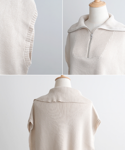 Personnalisé Zip up tricoté sans manches Crop tricots laine <span class=keywords><strong>cachemire</strong></span> femmes fermeture éclair recadrée pull <span class=keywords><strong>gilet</strong></span> pour femmes Polyester Viscose - Product Image 5