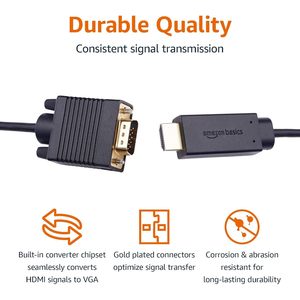 Cho <span class=keywords><strong>Amazon</strong></span> cơ bản 6-chân đen cho HDMI (Nguồn) để <span class=keywords><strong>VGA</strong></span> (hiển thị) mạ vàng cáp cho máy ảnh sử dụng xoắn đôi với DVI - Product Image 5