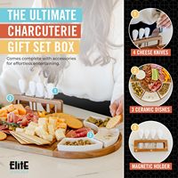 Plateau de service à fromage magnétique personnalisé en 3 parties, en bois d'acacia, grand plateau à charcuterie avec support pour 4 couteaux