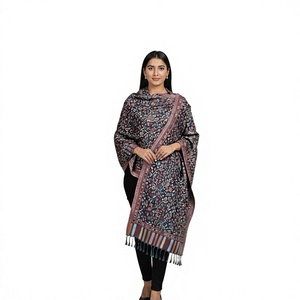 <b>Wool</b> Viscose Floral Feather Shawl Long Ethnic <b>Wrap</b> for Women Winter Solid Color Traditional Style Warming - Product Image 1