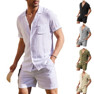 Ensemble chemise et short en tricot respirant pour homme, motif uni, pour le printemps et l'été - Product Image 2