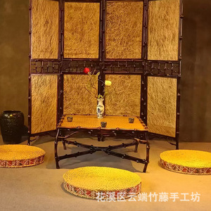 Antique Style Chinese Lacquer Bamboo Tea Table And Chair Set Square Durable Restaurant Furniture For Tea Ceremony - Product Image 3