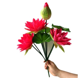 Bouquet di fiori di loto artificiale fatto a mano 10 forchette foglie verdi rana ninfea setosa per decorazioni floreali di pasqua natale - Product Image 5