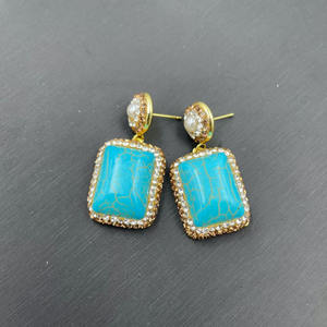 Ensemble de bijoux pour femmes, boucles d'oreilles pendantes en alliage plaqué or de style bohème chinois vintage avec turquoise - Product Image 4