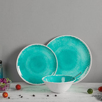 12 PCS Ensembles de vaisselle en mélamine en plastique turquoise moderne Combinaisons de couleurs cyan pour les vacances occidentales