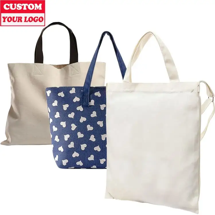 Atacado Personalizado Reciclado Branco Algodão Viagem Laranja Dobrável Em Branco Lona De Algodão Bolsa De Compras Heavy Duty Canvas Tote Bags