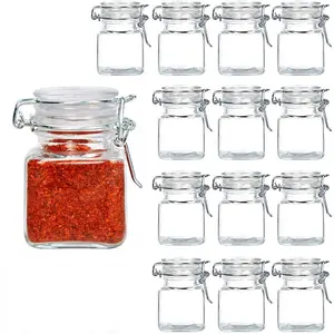 Contenedor de almacenamiento de alimentos de alta calidad, frascos cuadrados de vidrio para especias de cocina con tapas herméticas, venta al por mayor