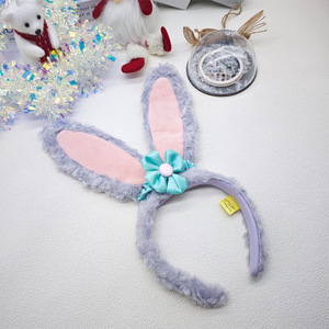 Diadema con orejas de conejo moradas y accesorio para el cabello con flores para mujeres y niñas, para fiestas. - Product Image 3