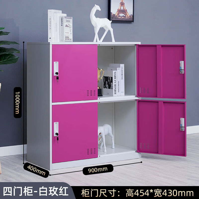 Four-door storage cabinet, white and red