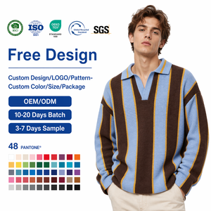 Pull en maille <span class=keywords><strong>rayé</strong></span> à col polo pour <span class=keywords><strong>homme</strong></span>, pull tricoté sur mesure, pull OEM, tricot en gros, pull tricoté <span class=keywords><strong>rayé</strong></span> à col en V oversize - Product Image 1