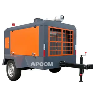 Kleine Mobiele Draagbare Dieselcompressoren 185cfm Apcom 8bar 115psi 5m 3/Min 185 Cfm Diesel Luchtcompressor Met Wiel