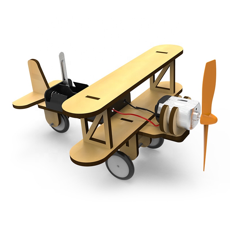 C03051 DIY Wooden Science Experiment Model Kit Electric Motor Biplane Glider STEM Educational Building Project for Kids Boys