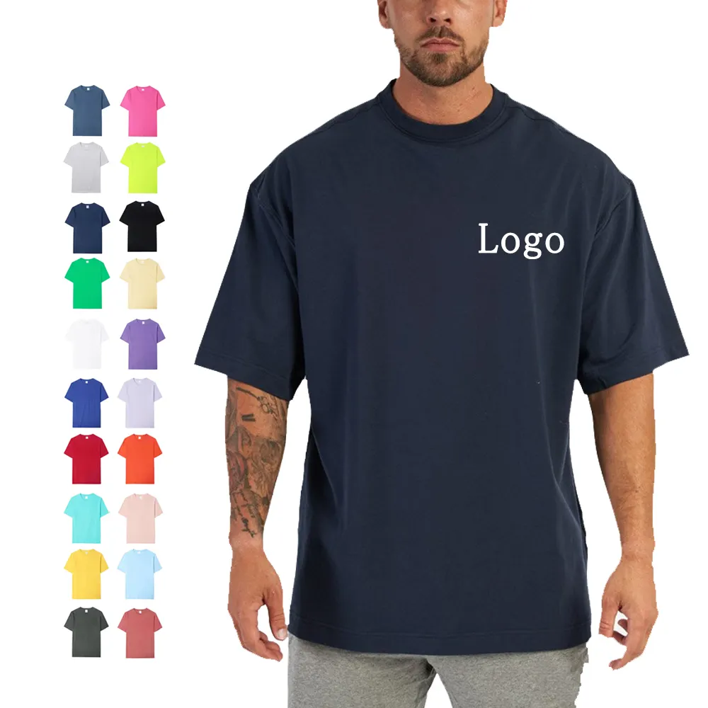 Schwere Stickerei Polyester High Neck 210 300 Gsm Übergroße Pre Shrunk Cotton Plain T-Shirt für Männer Custom Printing