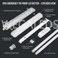Support de lampe LED d'urgence EPS 4 pieds, étanche IP65, tri-étanche, 36W 18W 22W 1200mm, étanche à la vapeur