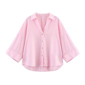 Nueva Camisa de Manga Ancha a Rayas con Cuello, Estilo Europeo y Americano, Moderna, Casual y Versátil para Mujer - Product Image 5