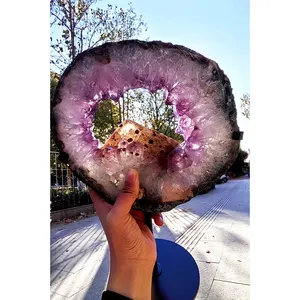 Natural crystal crafts annular amethyst raw amethyst with calcite Amethyst cluster slice for meditation