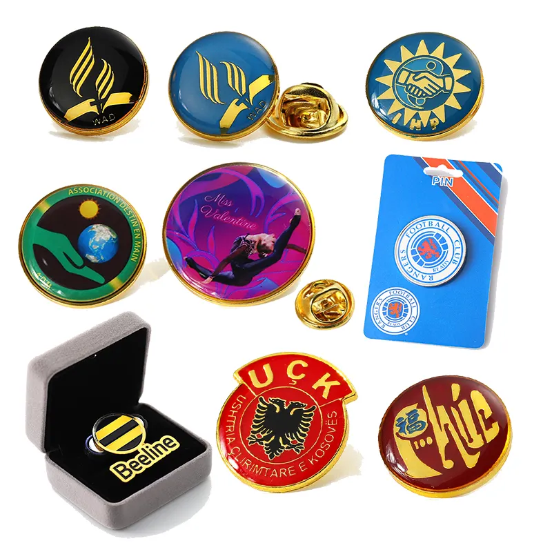 In Stock Mold Dome Epoxy Resin Lapel Pins Custom Logo Letter Magnetic Button Badge Make Your Own Metal Pins for Caps With Boxes