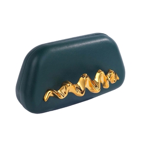 Women Wavy Metal Handle Clutch <b>Purse</b> PU Leather Evening Bag Family Gathering Formal Handbag with Removable Chain - Product Image 4