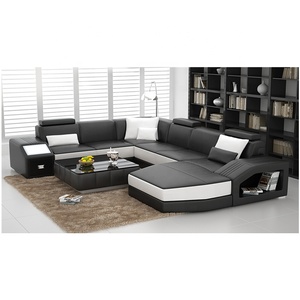 Conjunto de sofás en forma de U para el hogar, Color gris/Rojo/Negro Blanco, personalizado, de cuero genuino, para sala de estar - Product Image 2