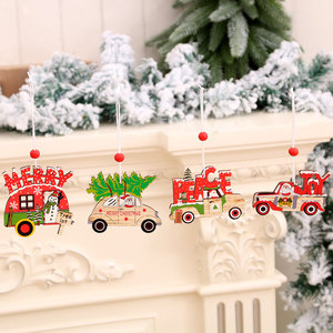 New Christmas painted wooden ornaments, Christmas decorations, Christmas <b>tree</b> ornaments, colorful old man and <b>car</b> pattern - Product Image 4