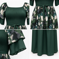 Nouvelle Robe Décontractée Ample à Col Carré et Manches Courtes, Imprimé Floral Rétro, Coupe Trapèze, Vente en Gros 24640