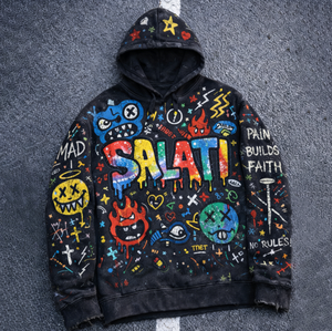 Sudadera con Capucha para Hombre SALATI OEM, Personalizada, Lavada al Ácido, con Estampado Digital <span class=keywords><strong>DGT</strong></span>, Bordado, Estilo Urbano, Gruesa, Desgastada, Decolorada por el Sol - Product Image 4