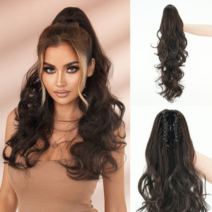 Extensiones <span class=keywords><strong>de</strong></span> Cabello Sintético Ondulado Largo Negro Marrón con Clip, Ondas Grandes, Resistente al Calor, <span class=keywords><strong>de</strong></span> Alta Calidad, para <span class=keywords><strong>Cola</strong></span> <span class=keywords><strong>de</strong></span> <span class=keywords><strong>Caballo</strong></span> - Product Image 2