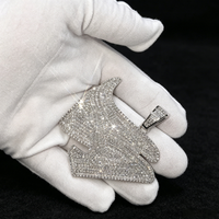 Breloque Lettre Graffiti Grande Taille 2,5 Pouces en Argent 925 avec Moissanite VVS Entièrement Pavée de Diamants, Compatible avec Chaîne de 10 mm