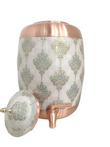 Distributeur d'eau en cuivre pur imprimé de qualité supérieure de 8 litres / Matka avec robinet anti-fuite, design classique pour la maison et le bureau, bienfaits ayurvédiques pour la santé - Product Image 5