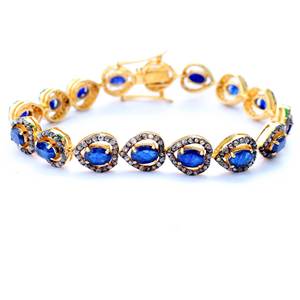 <b>Adjustable</b> Women's Tennis <b>Bracelet</b> with Blue Sapphire Fine <b>Gold</b> Jewellery Handmade Natural Bulk Product - Product Image 1