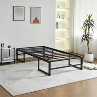 Cadre de lit plateforme en métal peu encombrant avec grand espace de rangement sous le lit, sommier robuste pour la maison et l'appartement