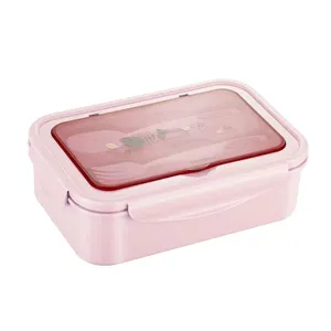 Groothandel Lekvrij Afgesloten Kids Lunch Bento Box Bpa Gratis Plastic Magnetron Veilig Lunchbox Met Bestek 100% Food Grade