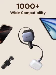 <span class=keywords><strong>Chargeur</strong></span> de voiture USB C portable UGREEN 60W avec câble rétractable, adaptateur allume-cigare 3 ports à charge rapide pour iPhone et écouteurs - Product Image 3