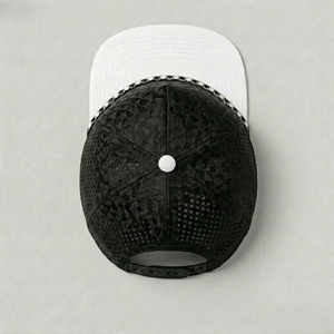 Premium Laser Cut Snapback <b>Cap</b> Black <b>White</b> Contrast <b>Flat</b> Brim Performance Sports Headwear - Product Image 3