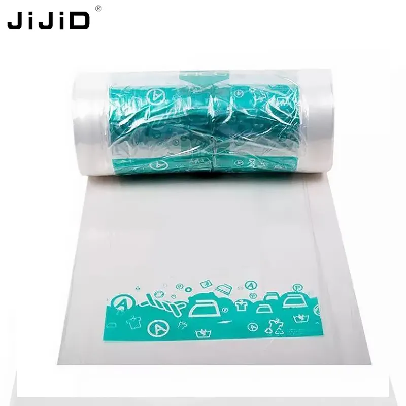 JIJID-Sac à linge jetable en PE transparent pour emballage de vêtement, couverture de nettoyage à sec, sac en plastique pour vêtements en rouleau