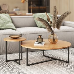 Mesa de Centro Redonda de Madera Maciza Nórdica con Estructura de Hierro, Diseño Moderno, Ligero y Minimalista, Muebles para Sala de Estar, Apartamento Pequeño - Product Image 4