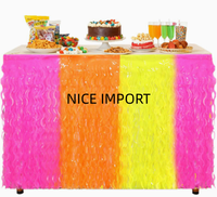 Nappe de table fluo en soie plissée, couleur macaron, avec franges ondulées, pour décoration de fête néon
