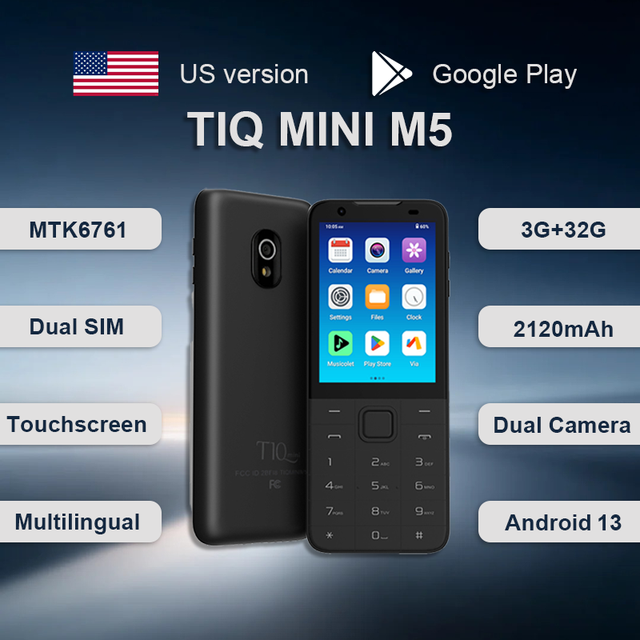 TIQ MINI M5 Mini Feature Smart Phone Android 13 2120mAh 2G 3G 4G US Network Bands Dual SIM Touch & Button Keypad