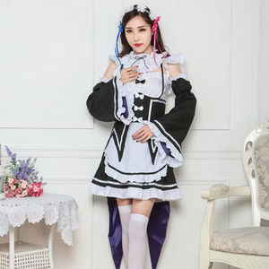 Aurueda French Maid Dress Cosplay Anime Maid Outfit Halloween Maid Costume Women Black, Size S