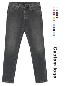 YKMOZI Hombres Casual Azul Oscuro Denim Straight Jeans Logotipo Personalizado Estampado Gótico Vintage Regular Algodón Lavado Técnica Slim Verano - Product Image 1