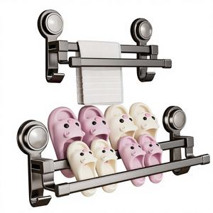 Étagère murale à ventouse pour pantoufles, double barre, sans perçage, simplicité moderne, en ABS, rangement pour salle de bain et toilettes, avec drainage - Product Image 1