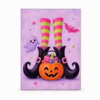 Décoration murale en toile LED imprimée pour Halloween, motif adorable botte de sorcière et citrouille, idéale comme cadeau de fêtes ou pièce d'exposition murale intérieure